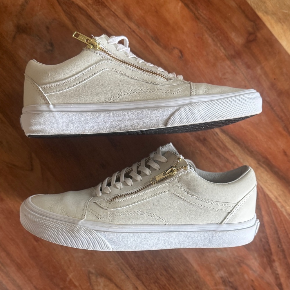 Vans Off The Wall Off White Leather Lace-Up Side-Zip Unisex Sneakers 7.5 M 9.0 W